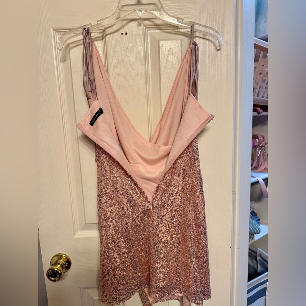 Surplice Neck Tie Shoulder Wrap Hem Sequins Dress - Picture 5 of 7